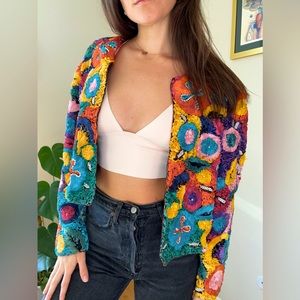Vintage Silk Colorful Ribbon Beaded Jacket